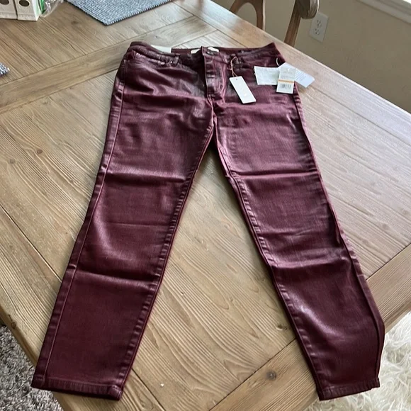 Oxblood skinny high rise ankle coated pants - Picture 3 of 8